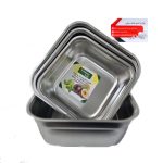 لگن استیل  4 تیکه مربع برند یونیک کیفیت بسیار بالا و عالی  اهنربا نگیر ضد زنگ و سیاه شدن