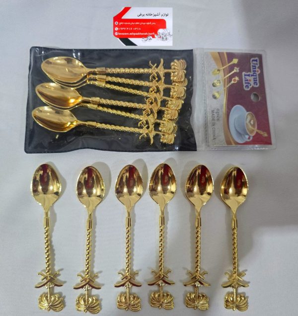 قاشق چایی خوری استیل طلایی رنگ ثابت 6 تایی برند یونیک ضد زنگ و سیاه شدن - Image 1