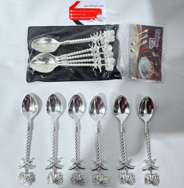 قاشق چایی خوری استیل سیلور (نقره ای )  6 تایی برند یونیک ضد زنگ و سیاه شدن - Image 1
