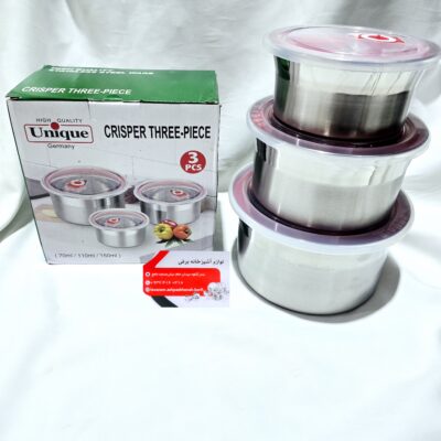 ظرف غذای استیل سه تیکه درب پلاستیکی واشردار  برند یونیک استیل ضدزنگ و سیاه شدن بدون ریختن مایعات