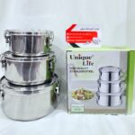 ظرف غذای استیل سه تیکه برند یونیک درب قفلی واشردار بدون ریختن ذره ای از مایعات